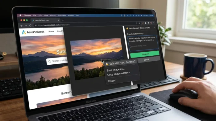 Chromeブラウザ上で画像を直接編集するNano Banana 2の連携画面