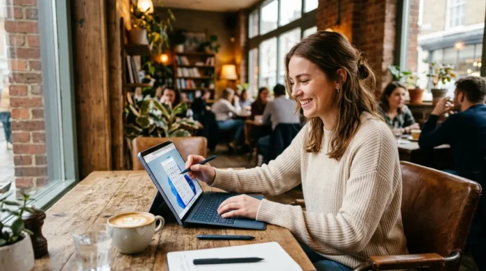 外出先で静かに動作するSurface Pro 11を活用するユーザー