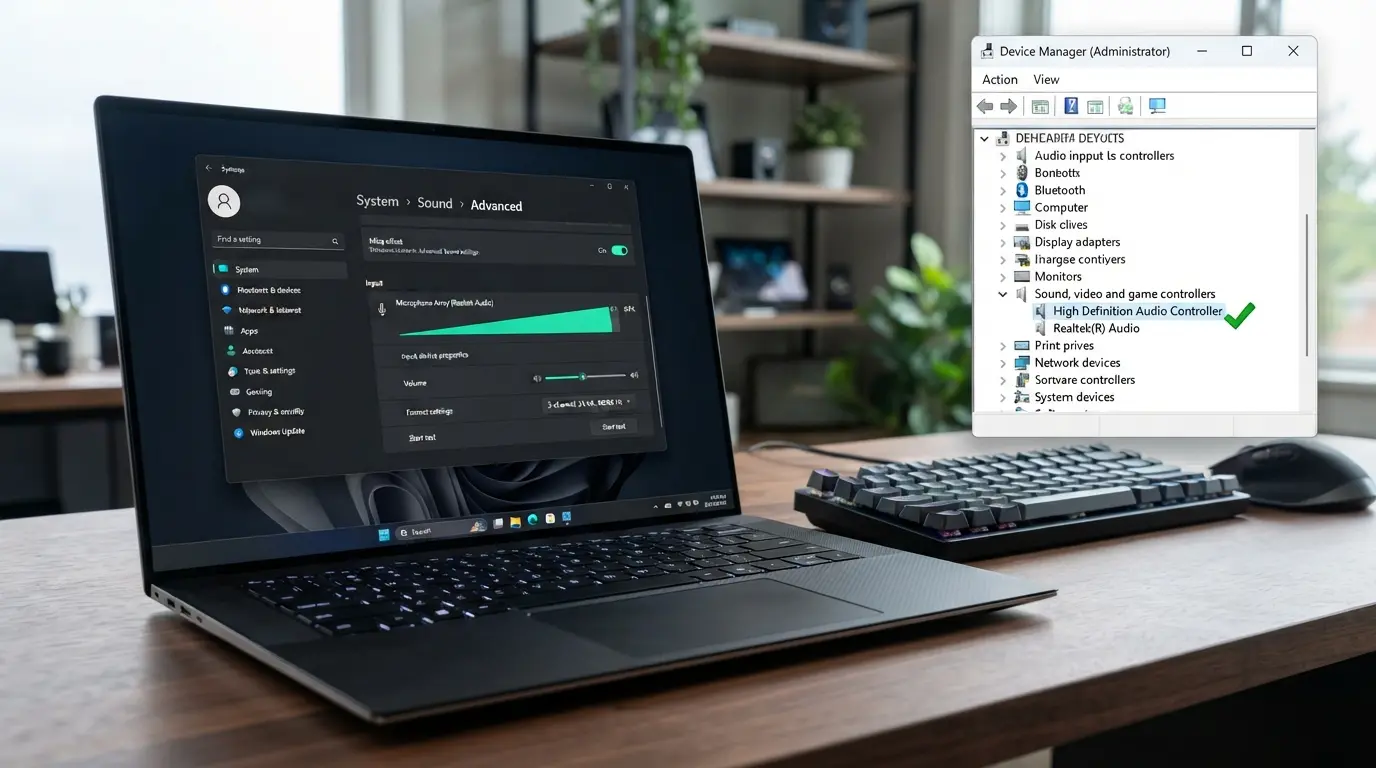 Windows11のサウンド設定画面でマイクの入力音量が正常に反応している様子