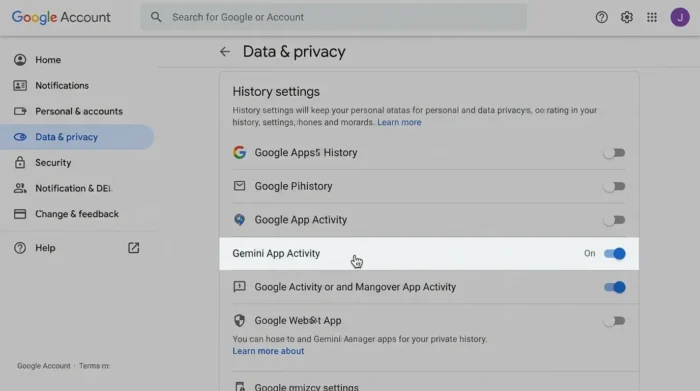 Gemini アプリ アクティビティのオフ設定画面の手順イメージ