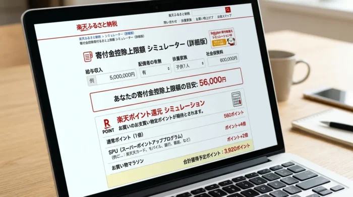 楽天ふるさと納税の無料シミュレーター操作画面イメージ
