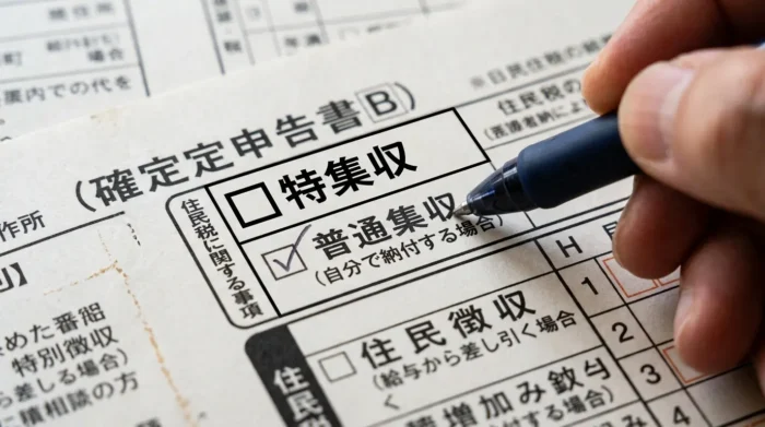 確定申告書の住民税徴収方法で「自分で納付」を選択する箇所の画像