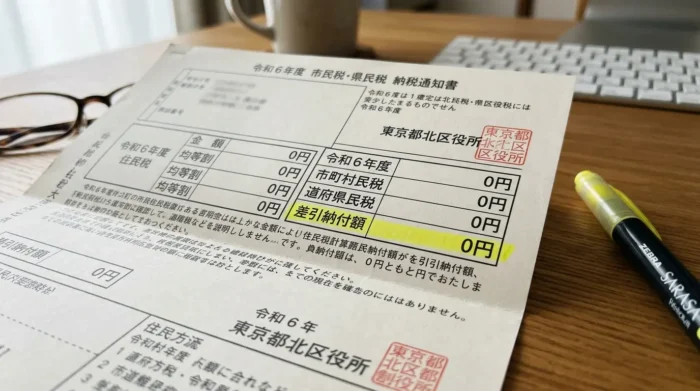 住民税決定通知書の税額0円表示ハイライト