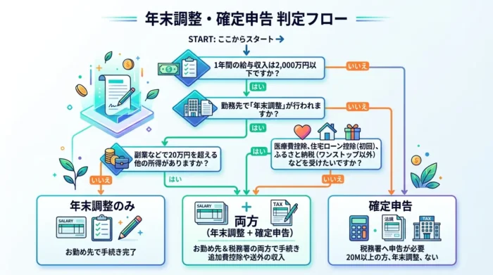 年末調整と確定申告のどちらが必要かを診断するフローチャート